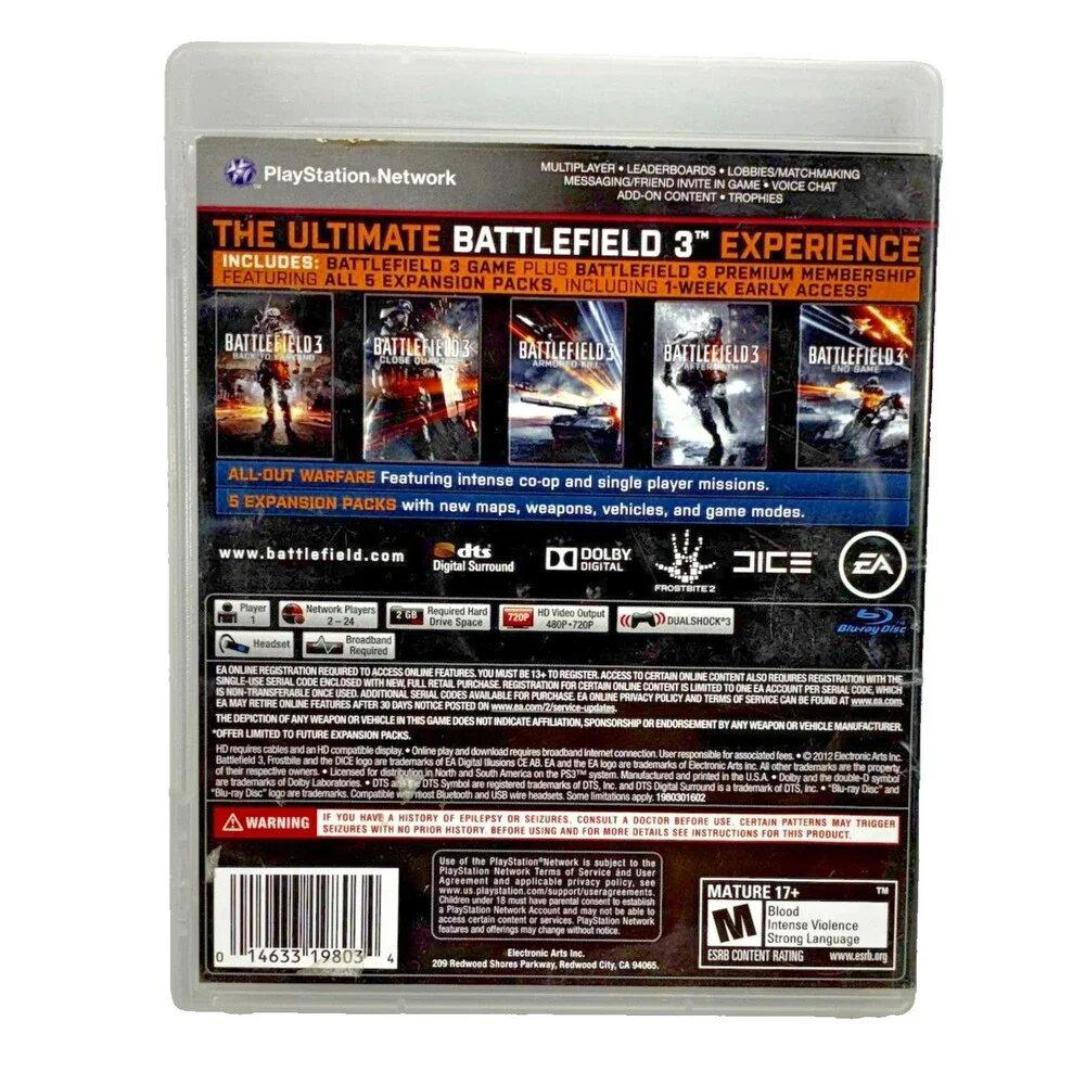 Battlefield 3 Premium Edition Sony PlayStation 3 DICE EA 2012 Complete w/ Manual